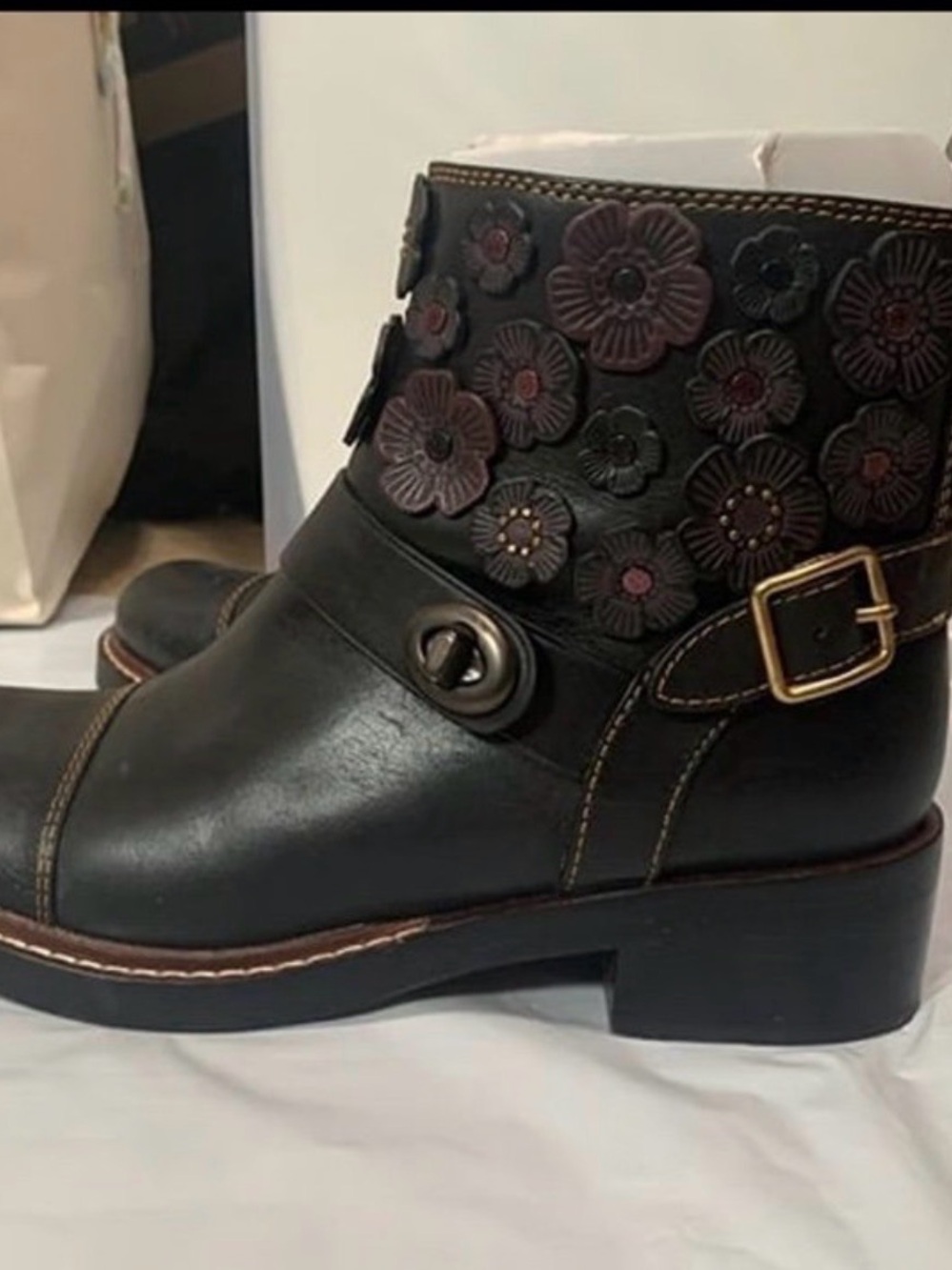 SZ 8- Moto Pink Rose Coach Boots